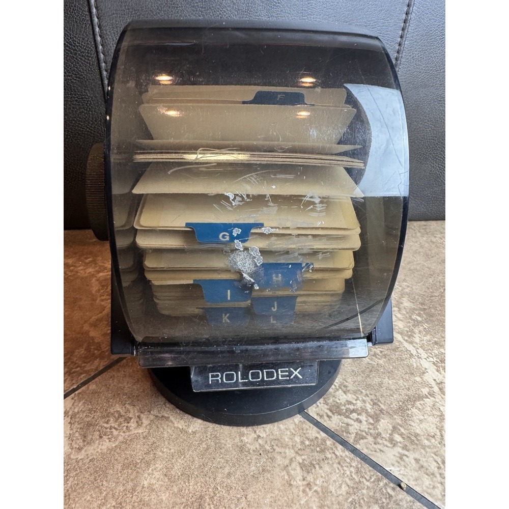 Vintage Rolodex SW-24C Rotary Card File Woodgrain Smoked Cover Made in USA - Picture 1 of 5